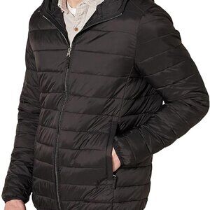 Essentials Men's Lightweight Water-Resistant Packable Hooded Puffer Jacket